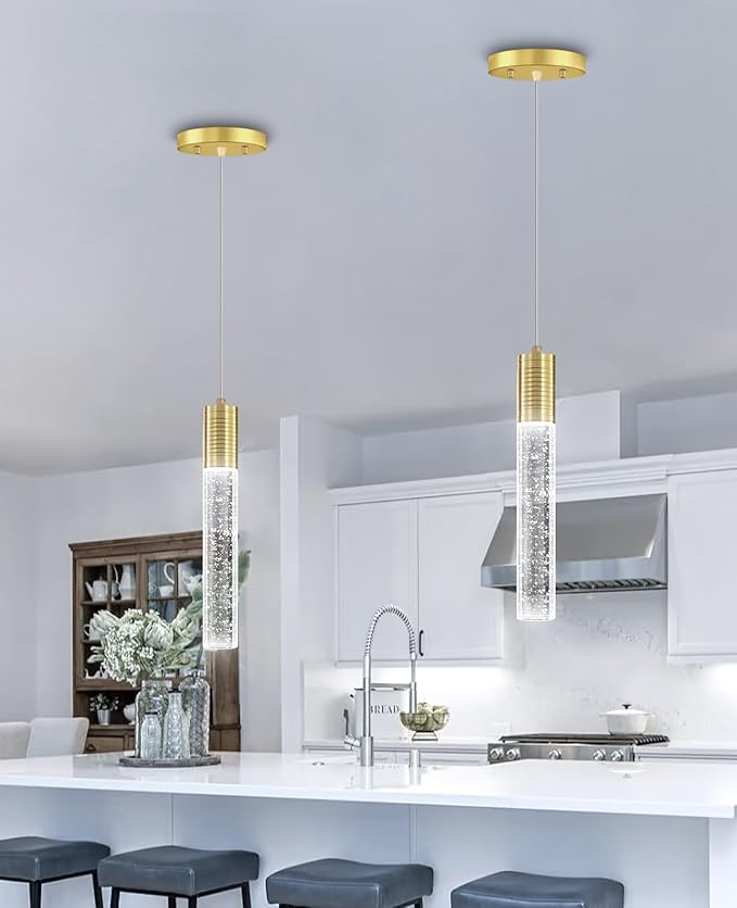 4 Pcaks Pendant Lights for Kitchen Island, White Light, Gold Crystal Linear Pendant Lighting, Bar Corner LED Light Fixture