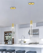 Set of 2 Pendant Lights for Kitchen Island, White Light, Gold Crystal Linear Pendant Lighting, Bar Corner LED Light Fixture