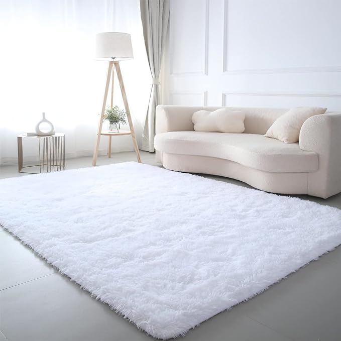 CAIYUECS Shag Area Rug,Indoor Ultra Soft Shaggy Plush Rugs for Bedroom Living Room, Non-Skid Modern Nursery Faux Fur Rugs for Kids Room Home Decor (3x5 Feet, White)