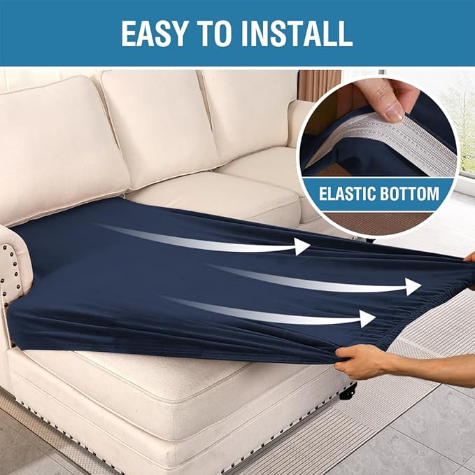 H.VERSAILTEX Velvet Stretch Individual Chaise Cover Sectional Couch Covers for L Shaped Sofa Both Left/Right Furniture Protector Seat Cushion Sofa Cover (1 Piece Chaise Cover, Navy)