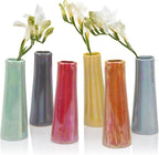 Chive - Set of 6 Galaxy, 1.5" in Wide 5.5" Tall Small Cylinder Ceramic Bud Flower Vase, Unique Single Flower Decorative Floral Vase for Home Decor, Bulk (Yellow, Green, Red, Blue, Orange)
