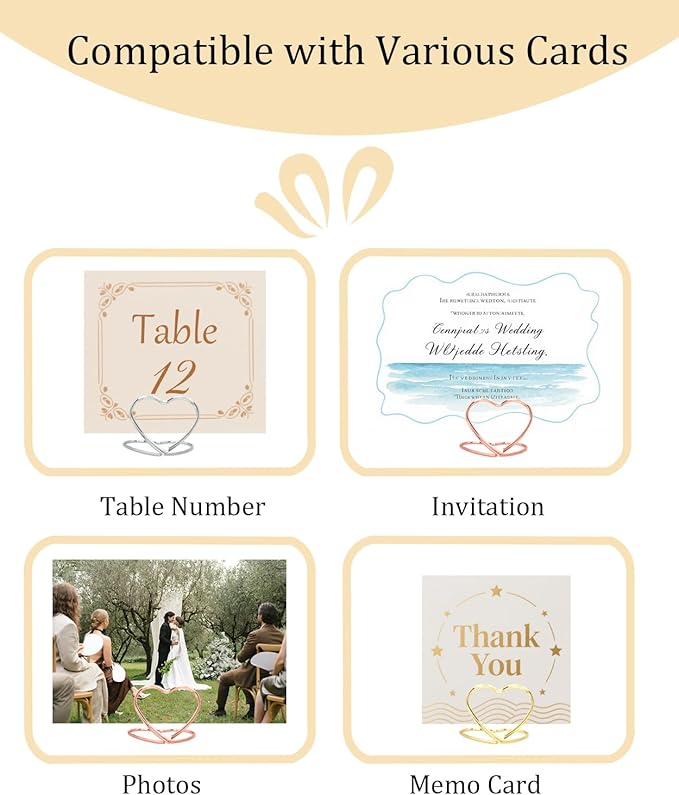 36 Pcs Heart & Table Number Holders - Rust-Resistant Metal Place Card Stands for Weddings, Office & Home Decor(Multicolor)