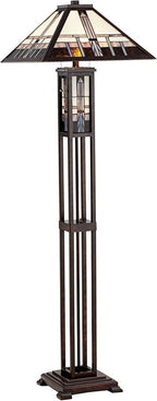 Robert Louis Tiffany Mission Southwest Tiffany Style Standing Floor Lamp with Night Light Art Deco 60.5" Tall Oiled Bronze Copper Stained Glass Shade Decor for Living Room Reading House Bedroom