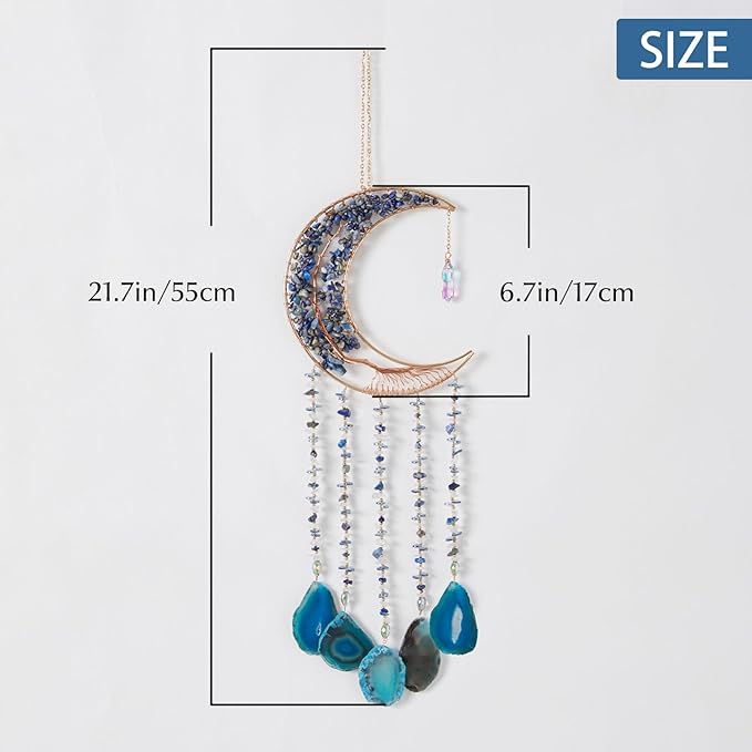 Agate Gemstone Dream Catcher 7 Chakra Tree of Life Dream Catcher with Rainbow Crystal Stones Handmade Dreamcatcher Wall Decor for Adults Boys Girls,Bedroom,Wedding,Garden,Bless Gift(Blue Moon)