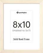 upsimples 8x10 Picture Frame, Natural Solid Wooden Picture Frames, Display 5x7 with Mat or 8 x 10 Without Mat, Wall or Tabletop, 1 Pack, White