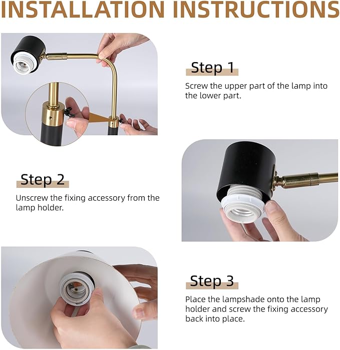 Desk Lamp with Dual USB Charging Port, Heavy Duty Metal Task Light, 340 Degree Swivel Arms, Easy Assembly with Cord Guide, Reading Lamp for Home Office, Black & Gold (Bulb Not Included)