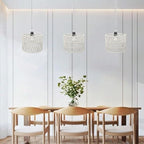 Hanging Lamp Plug in Rattan Hanging Lights with Plug in Cord, Woven Pendant Light with Smart RGB Bulb and Remote Control for Bedroom Living Room Farmhouse Kitchen (White, Barrel Shade)