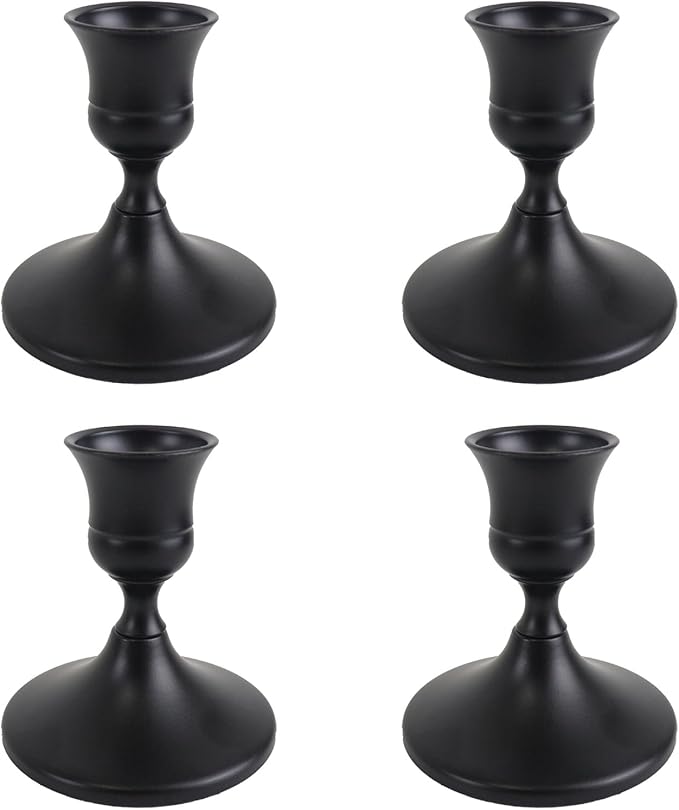 Vintage Black Taper Candle Holders Set of 4, Metal Candlestick Holders Elegant Handcrafted Décor for Weddings, Dining & Meditation,Table Centerpiece, Party, Christmas Decoration or Home Decor
