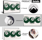 Green 8 Ball Poster, Lucky Me Lucky You Lucky Us Quote Canvas Wall Art, Playful Billiards Balls Picture Print, Retro 8ball Pool Painting for Bar Cart Game Room Man Caves Wall 16x24in Wrapped Canvas