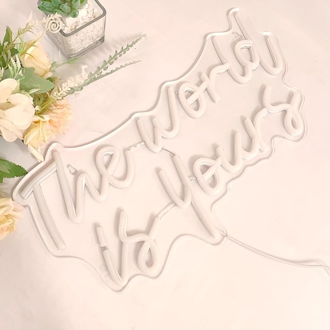 SYLHOME The World Is Yours Led Neon Light Sign Cool Bedroom Game Kids Room Wall Decor Sign Birthday Christmas Party Home Pub Club Bar Inspirational Light Up Sign USB 15.75"X8.46" Warm