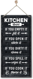 Hanging Kitchen Rules Wood Decor Sign, Rustic Kitchen Wooden Signs, Printed Wood Wall Art Sign, Kitchen Door Rules Rustic Sign, Hanging Wood Sign Kitchen Decor, Funny Farmhouse Kitchen Wall Décor A1