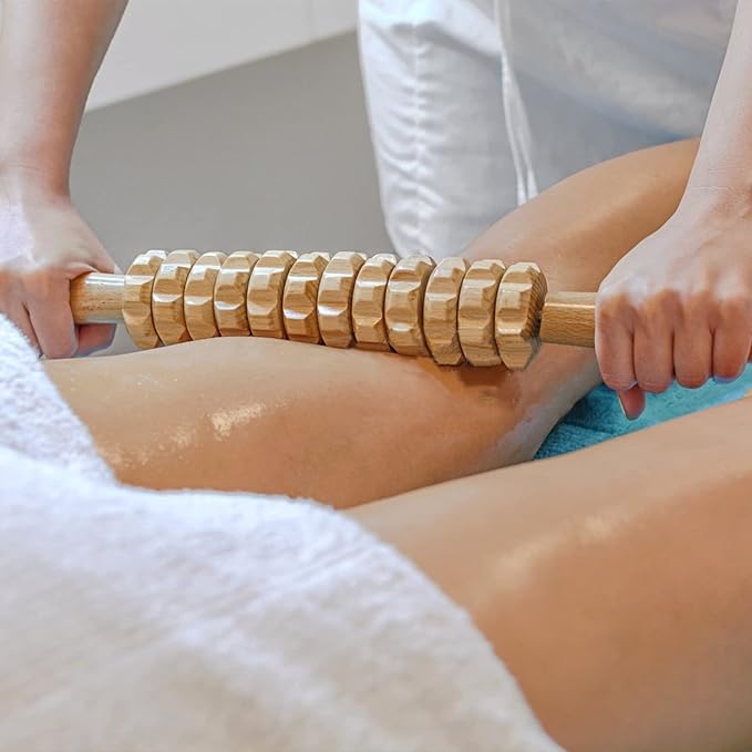 Curved Wood Therapy Massage Roller Tools,Lymphatic Drainage, Cellulite Massage & Wooden Muscle Roller Stick for Waist and Thigh, Stomach Rolling Massager Tool （with White Box）