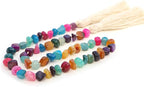 Agate Stone Hand Knotted Garland Modern Farmhouse Rustic Table Home Decor, 30inch Meditation Accessories with Tassel, Prayer Healing Beads Boho Wall Shelf Hanging Decoration (Deep Multicolor)
