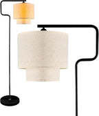 Lightdot 62IN Floor Lamps for Living Room, Modern Standing Tall Lamps with Double Linen Shades, 3000K Arc Bohemian Floor Lamp with Foot Switch for Wedding/Party, Bedroom, Home Office-Black