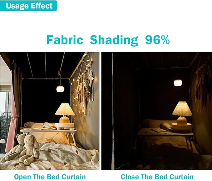 NKM Pink Blackout Bunk Bed Curtains with Canopy Bed Frame,Bunk Bed Tent for Top Bunk,Suitable for Single Bed in Student Dorm