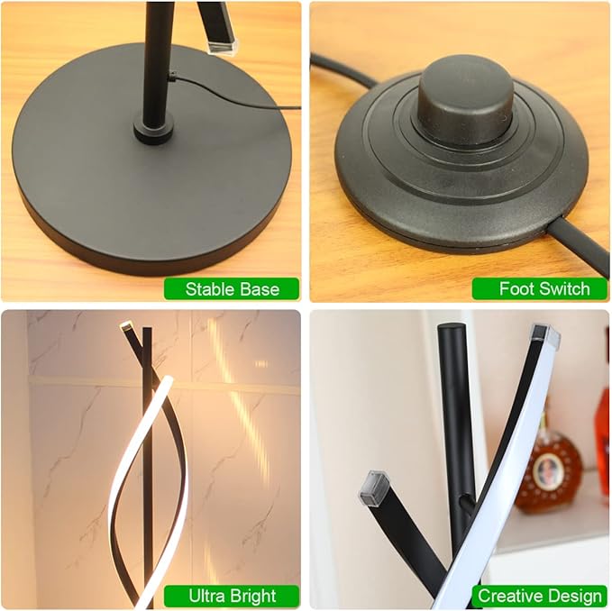 LENIVER LED Spiral Floor Lamp, Unique 3 Color Dimmable Standing Lamp, Modern Creative Standing Pole Lamps with Remote Control for Living Room, Bedroom and Office - Black