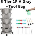 Vertical Planter, 5 Tier Stackable Strawberry Planter with Garden Tool Set, Movable Indoor/Outdoor Garden Herb Pot for Growing Vegetables and Succulents, Gray