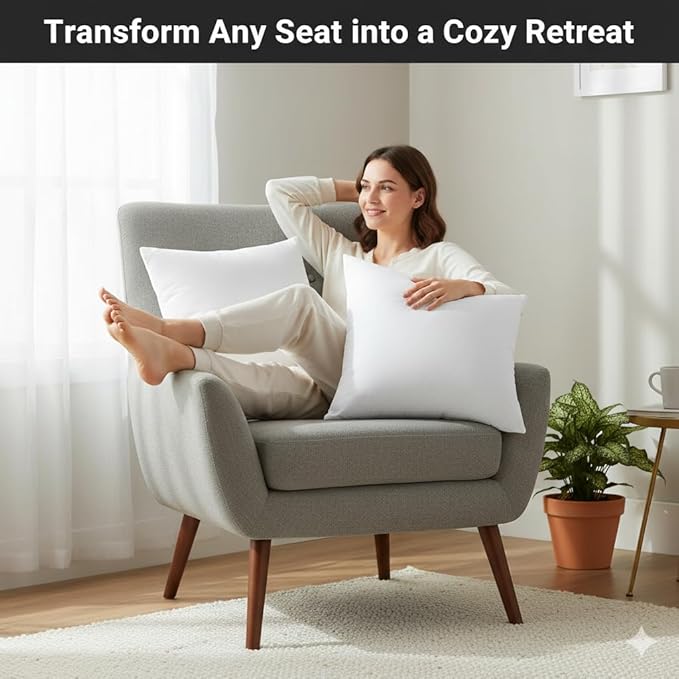 Throw Pillow Inserts, Set of 4 Lightweight Down Alternative Polyester Pillow, Couch Cushion, Sham Stuffer, Machine Washable. (White, 18x18)