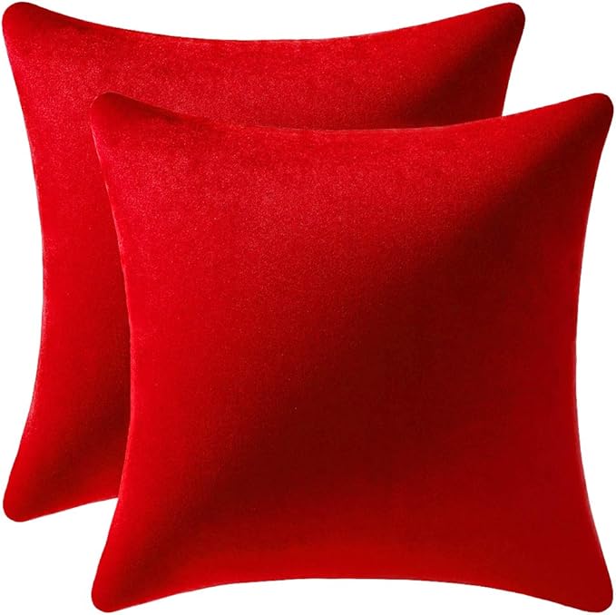 Throw Pillow Covers 22x22 Red: 2 Pack Cozy Soft Velvet Square Decorative Pillow Cases for Farmhouse Home Decor