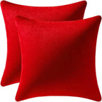 Throw Pillow Covers 22x22 Red: 2 Pack Cozy Soft Velvet Square Decorative Pillow Cases for Farmhouse Home Decor