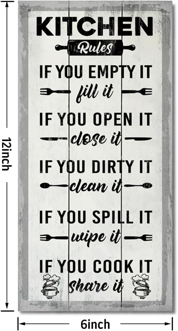 Hanging Kitchen Rules Wood Decor Sign, Rustic Kitchen Wooden Signs, Printed Wood Wall Art Sign, Kitchen Door Rules Rustic Sign, Hanging Wood Sign Kitchen Decor, Funny Farmhouse Kitchen Wall Décor J1