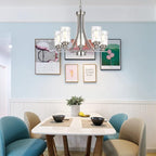 BONLICHT 5 Light Modern Chandeliers Brushed Nickel Kitchen Island Dining Room Lighting Fixtures Ceiling Hanging Clear Hammered Glass Pendant Lamp Transitional Pendant Lights for Living Room Foyer