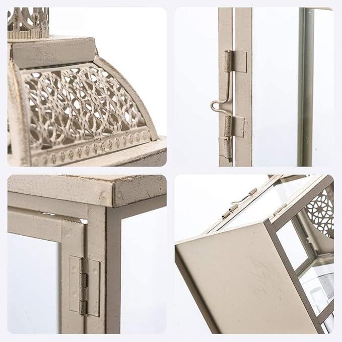 DECORKEY Large Lantern Decorative Outdoor & Indoor, Set of 2 (14’’&10’’) Metal Candle Lanterns Decor, Vintage Hanging Candle Holder for Front Porch Patio Wedding Farmhouse Home, Spring Decoration