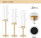 Glass Hurricane Candlestick Holders Gold, KSWING Set of 3 Taper Candle Holders Brass Tall Clear Candle Stand Holders, Perfect for Table Centerpiece Party Wedding Christmas Home Decor
