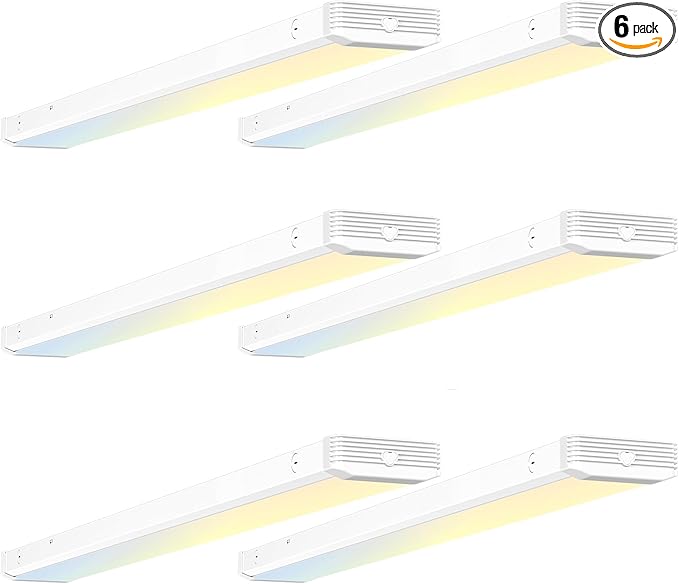 BBOUNDER 6 Pack 4FT LED Wraparound Light with 3CCT Selectable, 4000K/5000K/6500K, Super Bright 5500LM 50W 4 Foot Fluorescent Light Fixture, Flush Mount Office Ceiling Light for Kitchen Garage, White