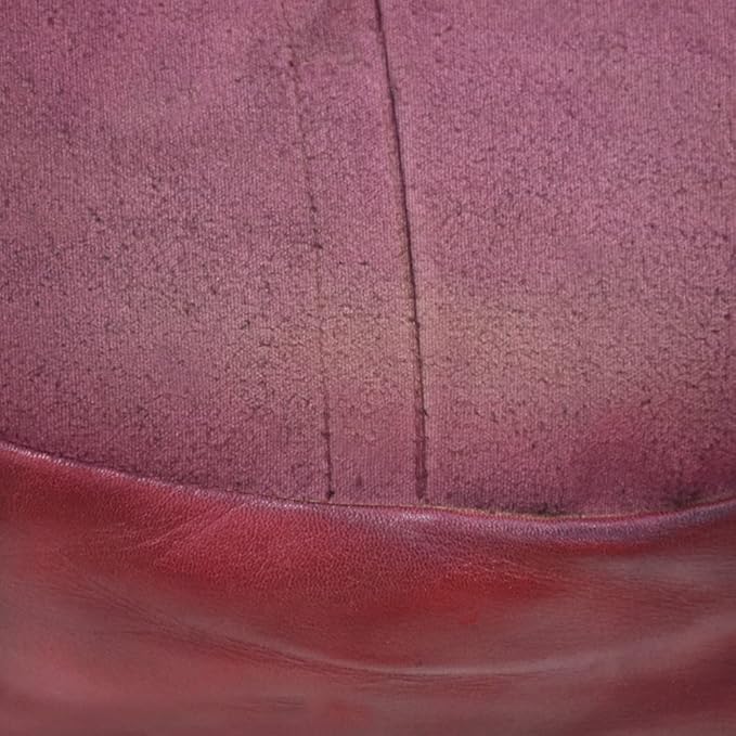 PF12 Round Shaped Goat Leather Handmade Eco-Friendly Dark Pink Pouf - 21" x 21" x 12", Plain Solid, Recycled Foam with Fibre Fill Stuffed