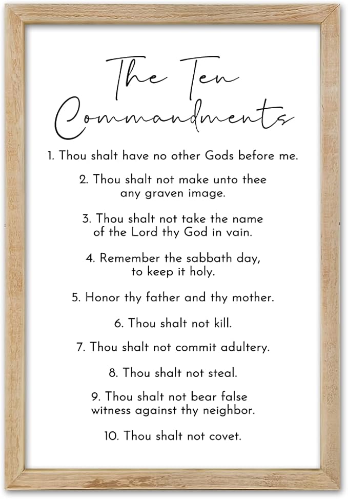 FZMHASLWW The Ten Commandments Bible Verse Wall Decor 16"X11" God Jesus Prayer Christian Saying Catholic Scripture Sign Wood Framed Wall Hanging Art (Wood)