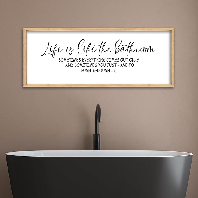 ZZJJHYWGQ Life Is Like The Bathroom Wall Decor 32×12 Inch Large Laundry Wood Framed Sign for Funny Restroom Toilet Wall Hanging Art (Wood)