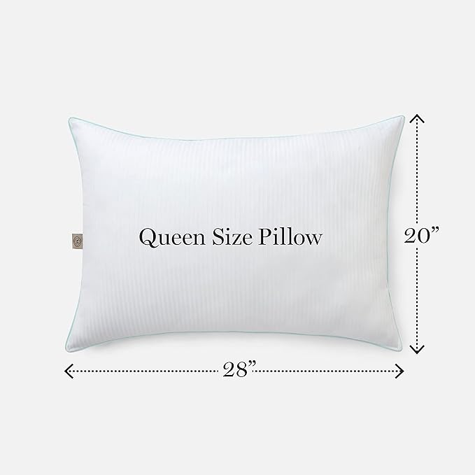 MARTHA STEWART Down Alternative Pillows Queen Size Set Of 2, Plush Cooling Pillow for Back, Stomach or Side Sleepers, Memory Foam-Like Fiber Fill, Dobby Stripe, 20" x 28", White