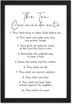 flowtorely The Ten Commandments Sign Bible Verse Wall Decor 16"×11" Christian Catholic Scripture Large Wooden Framed Wall Hanging Art (Black)
