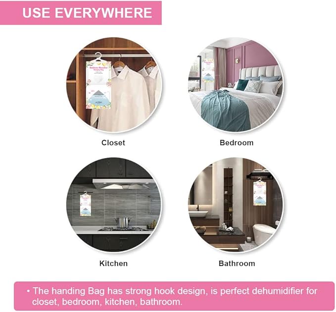 CANAGER Hanging Moisture Absorber, Lemon Rose Moistureproof Hanging Bag，Dehumidifier Bag (8 packs) Hanging Closet Dehumidifier Bags, Moisture Absorb 12.5 oz