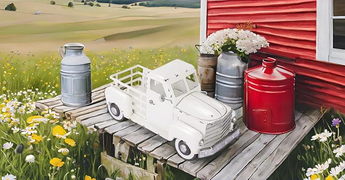 Metal Truck Decor,Farmhouse Truck Decor,Decorative Tabletop Storage & Pick-up Metal Truck Planter, 12.5" x 5.75" x 6.25" inches (White)