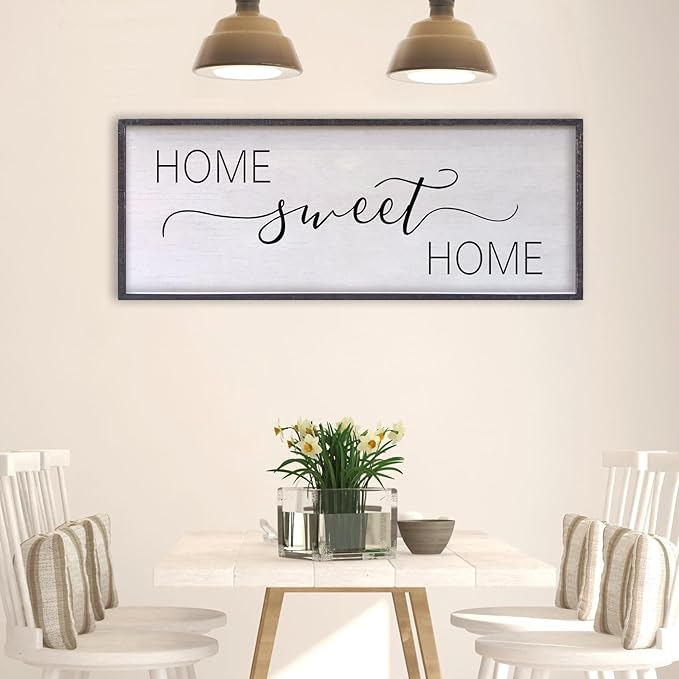 Home Sweet Home Sign Wall Decor 40"x15" Above Bed Living Room Large Wooden Framed Family Plaques Art (Black)