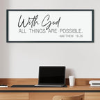 LuZhiQiang With God All Things Are Possible Wall Decor 40"×15" Matthew 19:26 sign Bible Verse Scripture for Living Room Large Wood Framed Wall Hanging Art (Black)