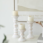 SWALLOWLIVING Rustic Farmhouse Wood Pillar Candle Holder Set of 3 for Candlestick, White