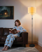 Lightdot 67IN LED Floor Lamp for Living Room, LED Standing Floor Lamps with Double Fabric Shade, E26 Bulb Included, Vintage Corner Lighting, Mid Century Floor Lamp for Bedroom Home Office-Black