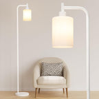 Floor Lamps for Living Room - Industrial Standing Lamp with Glass Shade, Modern White Floor Lamp with LED Bulbs, Farmhouse Floor Lamp for Bedroom, Tall Lamp for Office - White