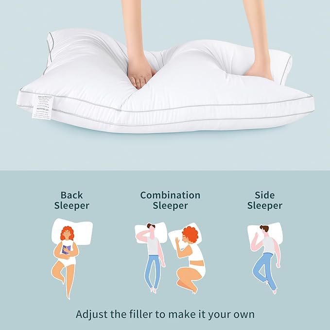 Standard/Queen Size Set of 2 - Adjustable Down Alternative Bed Pillows - Stomach, Luxury, Cooling Neck Pillow for Sleeping Back, and Side Sleepers (Queen (Pack of 2))