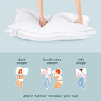 Standard/Queen Size Set of 2 - Adjustable Down Alternative Bed Pillows - Stomach, Luxury, Cooling Neck Pillow for Sleeping Back, and Side Sleepers (Queen (Pack of 2))