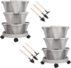 Vertical Planter 3 Tier Stackable Planters Garden Planters Strawberry Herb Flower and Vegetable Planter Indoor Outdoor Gardening Pots with Removable Wheels and Tools 2-Pack