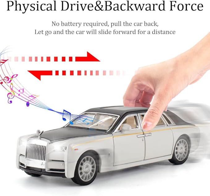 Alloy Collectible Rolls-Royce Phantom Model Toy Car, 1/32 Scale Diecast Car Model Pull Back Vehicles Phantom Toy with Sound & Light, Car Logo Can be Folded