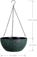 13inch Large Hanging Planters Pots for Outdoor Indoor Plants with Drainage Holes and Chain, 2pack Round Hanging Flower Pots for Garden Home Porch Decor, Black with Green Speckles