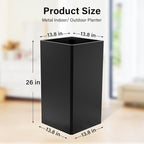 Tall Planters 26 Inch Square Metal Plant Pot with Removable Insert Shelf and Drainage-Modern Tall Black Planters for Indoor & Outdoor-Front Porch,Patio,Garden (14" L X 26" H)