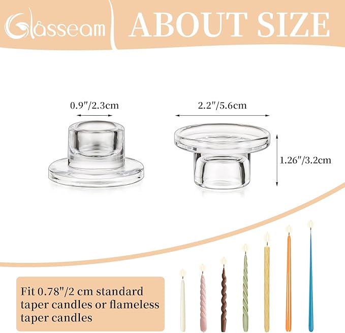 Glasseam Glass Tapered Candlestick Holders: Small Taper Candle Holders Set of 4 Clear Candle Sticks Holder for Table Centerpiece Short Modern Candle Holder for Wedding Christmas Home Decoration