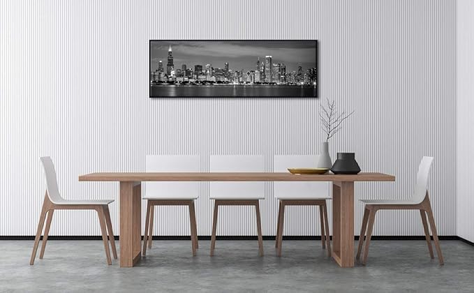 Wieco Art Framed Wall Art Chicago City Center Skyline Black and White Wall Decor Canvas Prints Modern Cityscape Wall Decorations for Living Room Pictures for Bedroom Decorations