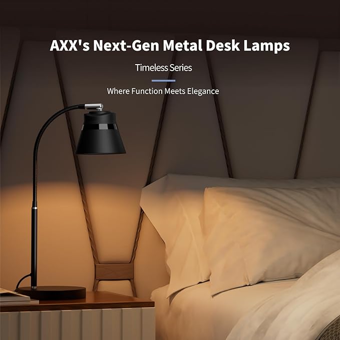 AXX Metal Desk Lamp, 24-Inch Table Light for Home Office/Bedroom/College Dorm Room, LED Bulb Included, 1000LM, 3 Color Modes, 10 Dimmable Levels, Black